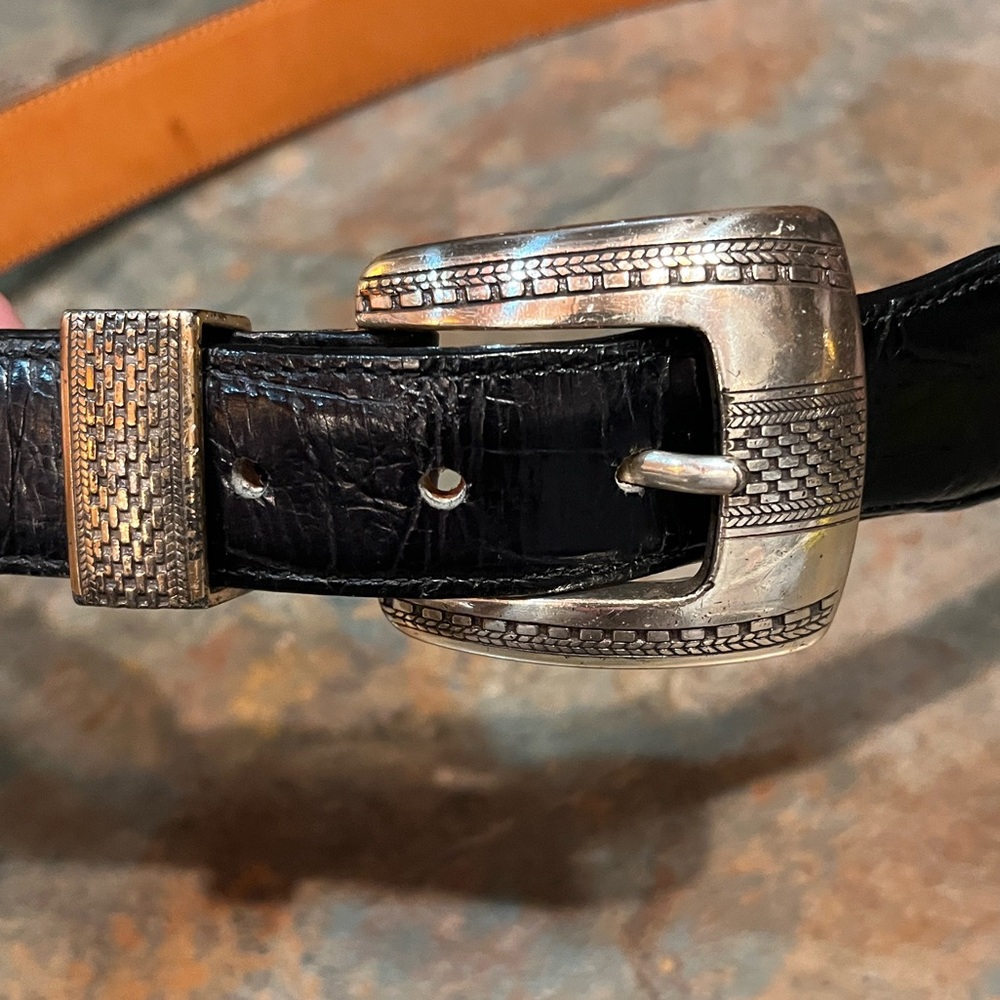 MEN BELT 36 Vintage Brighton Onyx Black Leather 1163